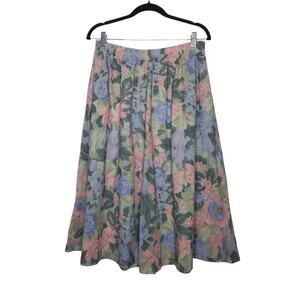 Vintage 80s Floral Wallpaper Skirt Pockets Flowy Cottage Grandma Coastal